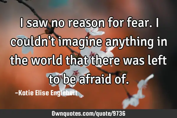 I saw no reason for fear. I couldn