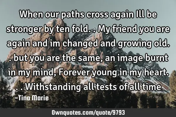 When our paths cross again Ill be stronger by ten fold..My friend you are again and im changed and