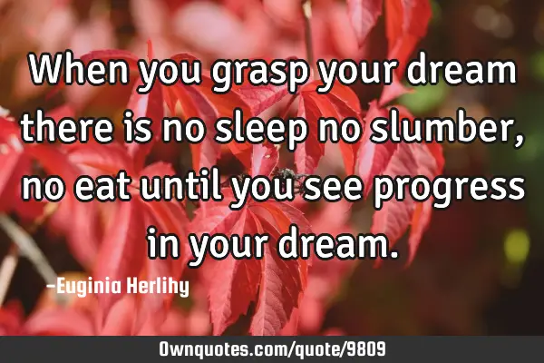 When you grasp your dream there is no sleep no slumber, no eat until you see progress in your