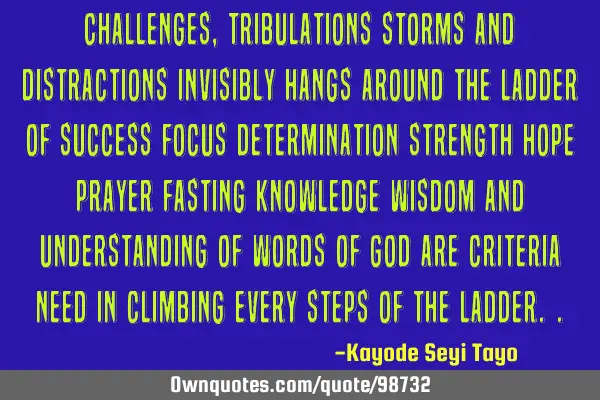 Challenges, tribulations storms and distractions invisibly hangs around the ladder of success focus