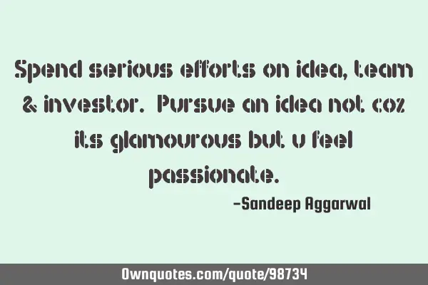 Spend serious efforts on idea, team & investor. Pursue an idea not coz its glamourous but u feel