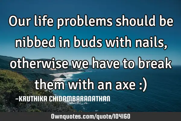 Our life problems should be nibbed in buds with nails,otherwise we have to break them with an axe :)