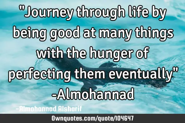 "Journey through life by being good at many things with the hunger of perfecting them eventually" -A