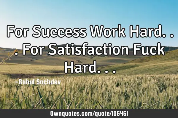 For Success Work Hard... For Satisfaction Fuck H