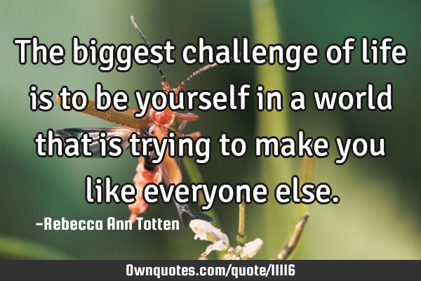 The biggest challenge of life is to be yourself in a world that is trying to make you like everyone