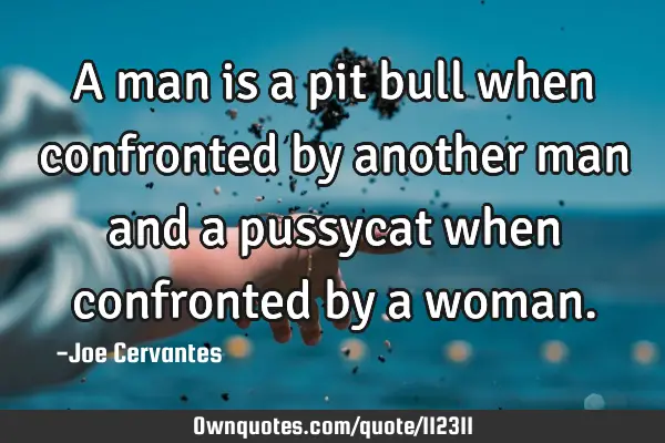 A man is a pit bull when confronted by another man and a pussycat when confronted by a
