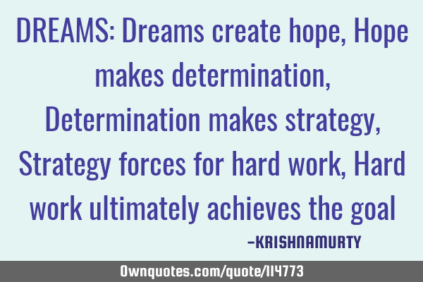 DREAMS: Dreams create hope, Hope makes determination, Determination makes strategy, Strategy forces