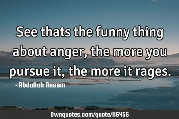 See thats the funny thing about anger, the more you pursue it, the more it