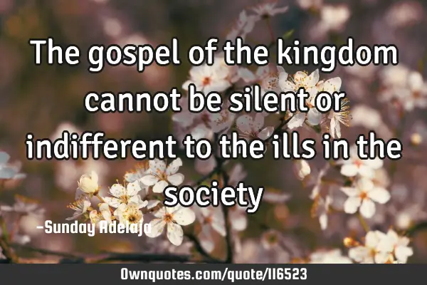 The gospel of the kingdom cannot be silent or indifferent to the ills in the