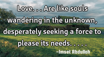 Love...are like souls wandering in the unknown , desperately seeking a force to please its