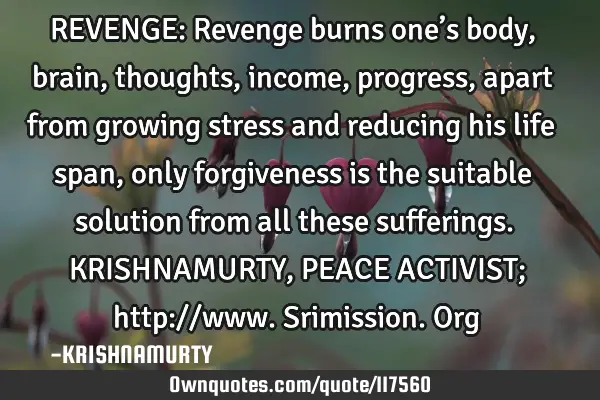 REVENGE: Revenge burns one’s body, brain, thoughts, income, progress, apart from growing stress