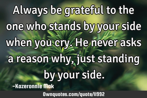 Always be grateful to the one who stands by your side when you cry. He never asks a reason why,