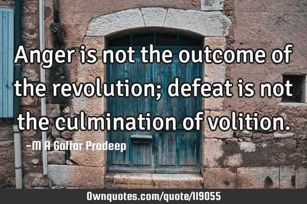 Anger is not the outcome of the revolution; defeat is not the culmination of