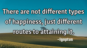 There are not different types of happiness, just different routes to attaining it.
