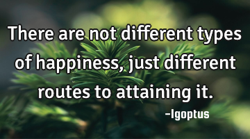 There are not different types of happiness, just different routes to attaining it.