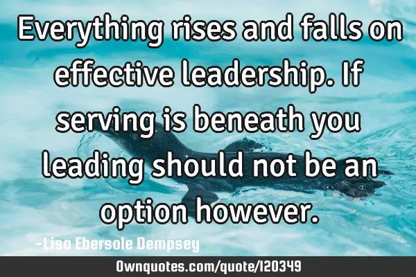 Everything rises and falls on effective leadership. If serving is beneath you leading should not be