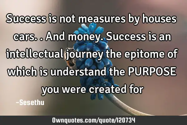 Success is not measures by houses cars..and money. Success is an intellectual journey the epitome