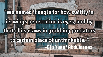 "We named it eagle for how swiftly in its wings penetration is eyes, and by that of its claws in