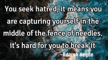 You seek hatred, it means you are capturing yourself in the middle of the fence of needles. it