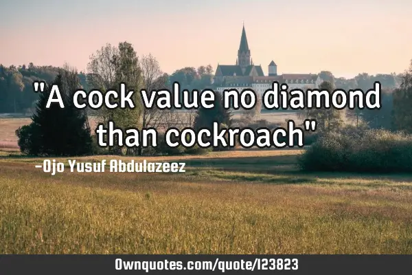"A cock value no diamond than cockroach"