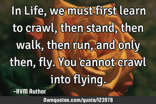 In Life, we must first learn to crawl, then stand, then walk, then run, and only then, fly. You
