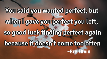 You said you wanted perfect, but when I gave you perfect you left, so good luck finding perfect