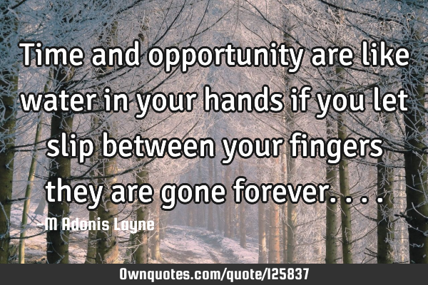 Time and opportunity are like water in your hands if you let slip between your fingers they are