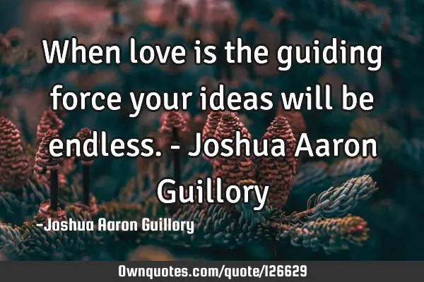 When love is the guiding force your ideas will be endless. - Joshua Aaron G