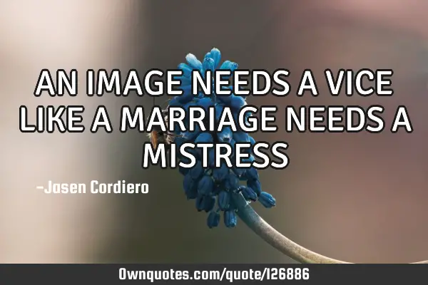 AN IMAGE NEEDS A VICE LIKE A MARRIAGE NEEDS A MISTRESS