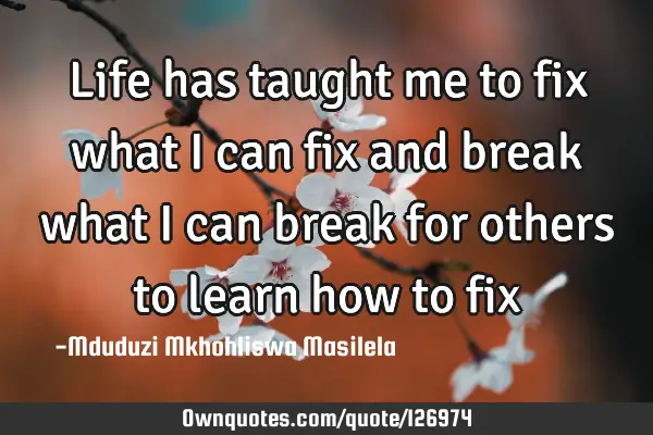 Life has taught me to fix what I can fix and break what I can break for others to learn how to