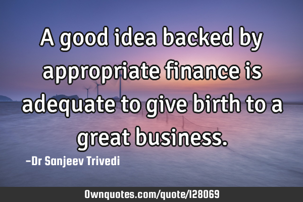 A good idea backed by appropriate finance is adequate to give birth to a great