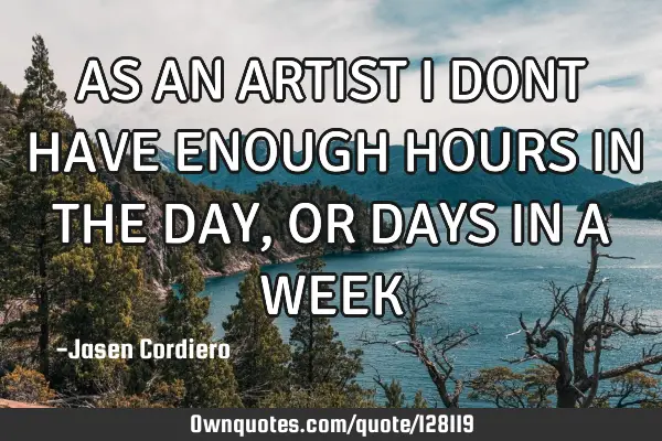 AS AN ARTIST I DONT HAVE ENOUGH HOURS IN THE DAY, OR DAYS IN A WEEK