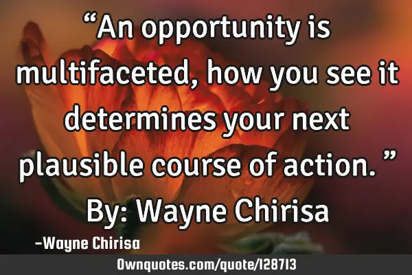 “An opportunity is multifaceted, how you see it determines your next plausible course of action.