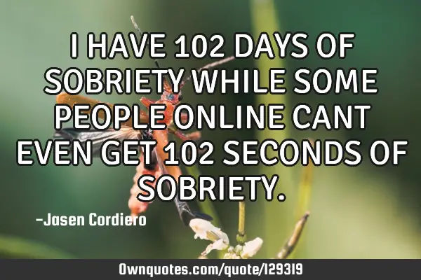 I HAVE 102 DAYS OF SOBRIETY WHILE SOME PEOPLE ONLINE CANT EVEN GET 102 SECONDS OF SOBRIETY