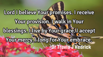 Lord I believe Your promises. I receive Your provision. I walk in Your blessings. I live by Your