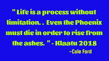 " Life is a process without limitation.. Even the Phoenix must die in order to rise from the ashes.