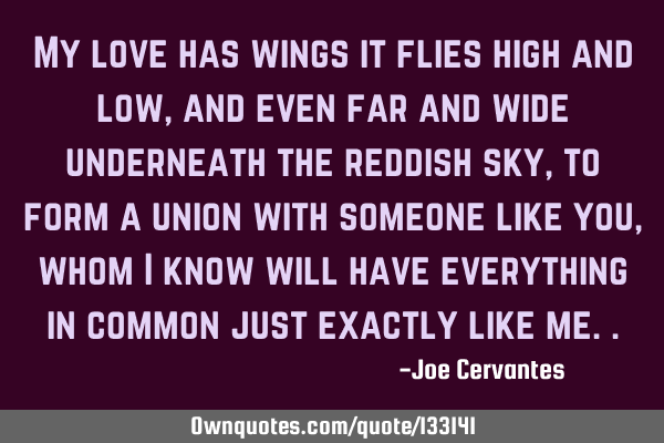 My love has wings it flies high and low, and even far and wide underneath the reddish sky, to form