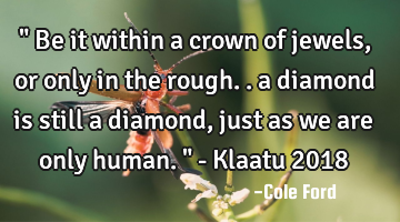 " Be it within a crown of jewels, or only in the rough.. a diamond is still a diamond, just as we