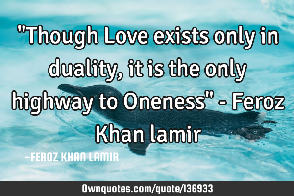 "Though Love exists only in duality, it is the only highway to Oneness" - Feroz Khan
