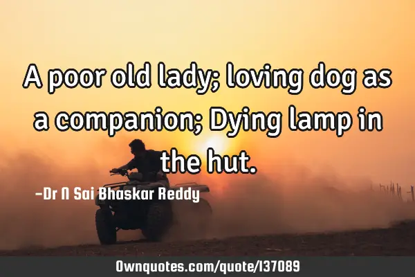 A poor old lady; loving dog as a companion; Dying lamp in the