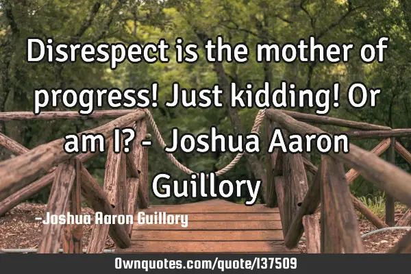 Disrespect is the mother of progress! Just kidding! Or am I? -  Joshua Aaron G