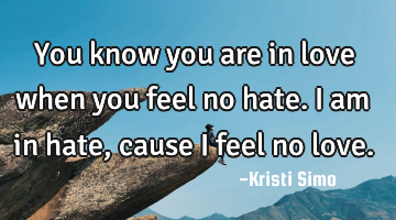 You know you are in love when you feel no hate. I am in hate, cause I feel no love.