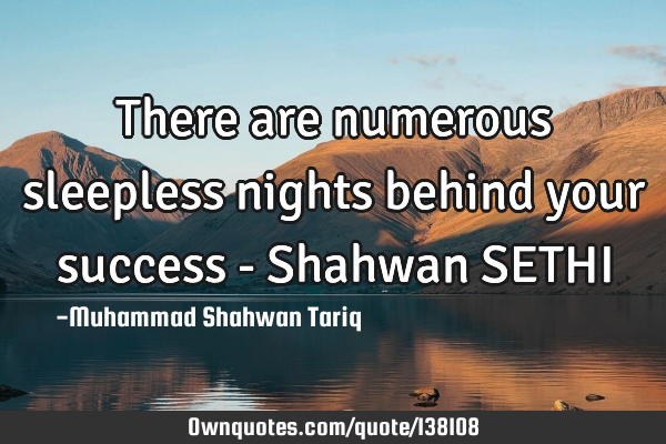 There are numerous sleepless nights behind your success - Shahwan SETHI