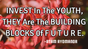 INVEST In The YOUTH, THEY Are The BUILDING BLOCKS 0f F U T U R E.
