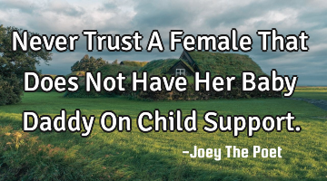 Never Trust A Female That Does Not Have Her Baby Daddy On Child Support.