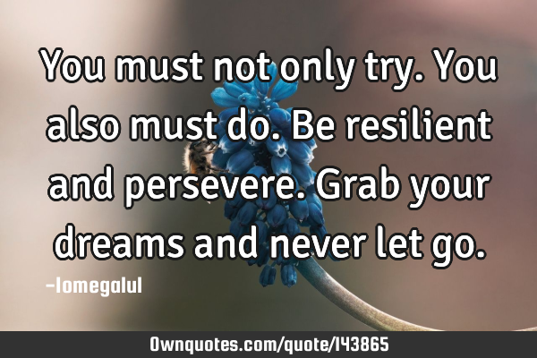 You must not only try. You also must do. Be resilient and persevere. Grab your dreams and never let