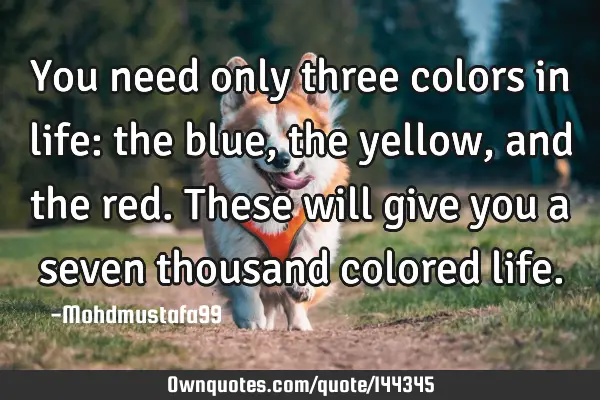• You need only three colors in life: the blue, the yellow, and the red. These will give you a