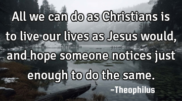 All we can do as Christians is to live our lives as Jesus would, and hope someone notices just