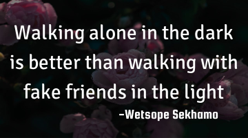 Walking alone in the dark is better than walking with fake friends in the light