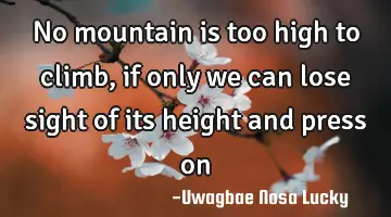 No mountain is too high to climb, if only we can lose sight of its height and press